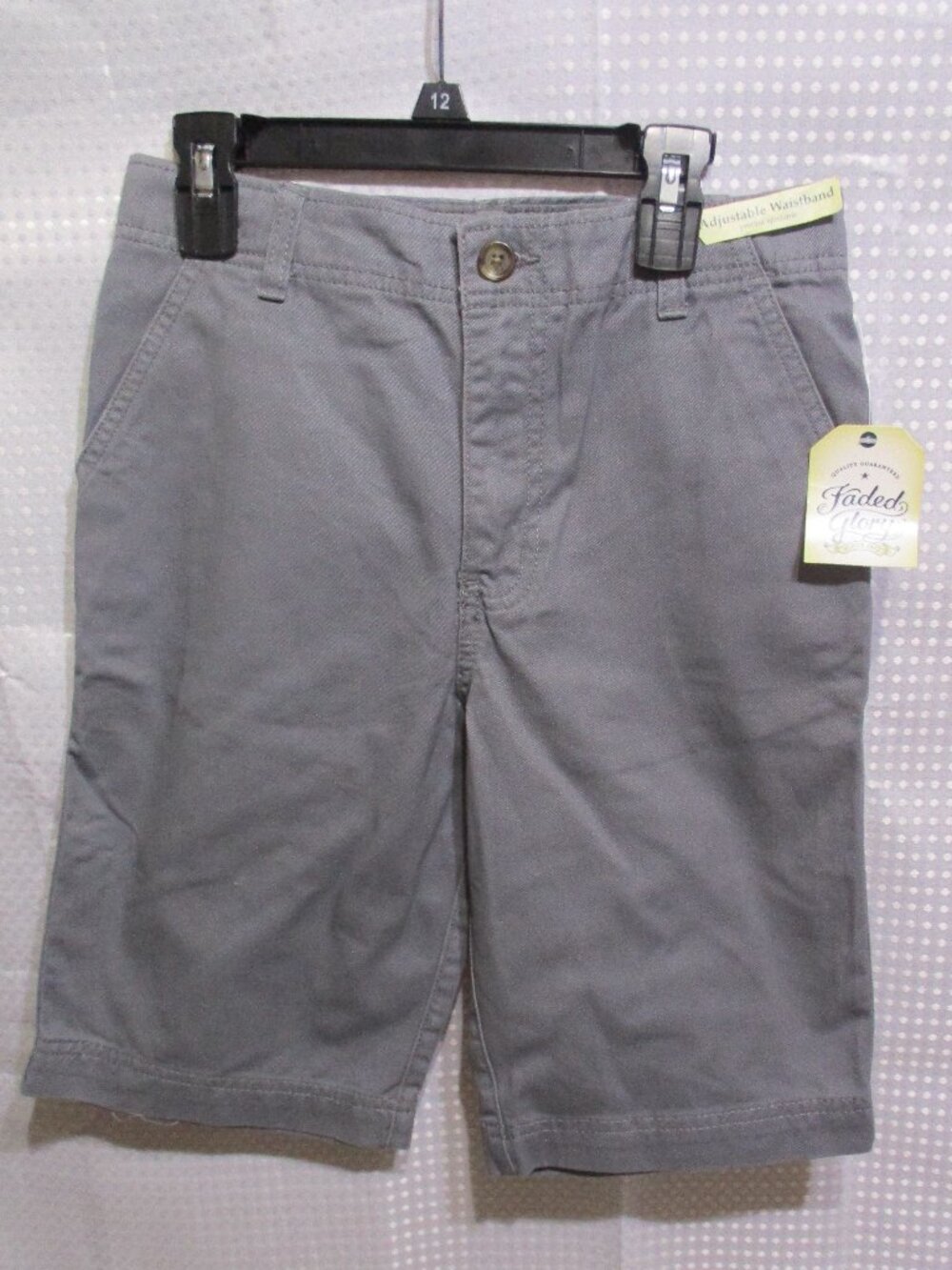 NWT Faded Glory Gray Flat Front Adjustable Waist Boy's Chino Shorts  Sz. 12